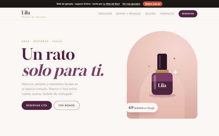 Web de ejemplo de un centro de estética