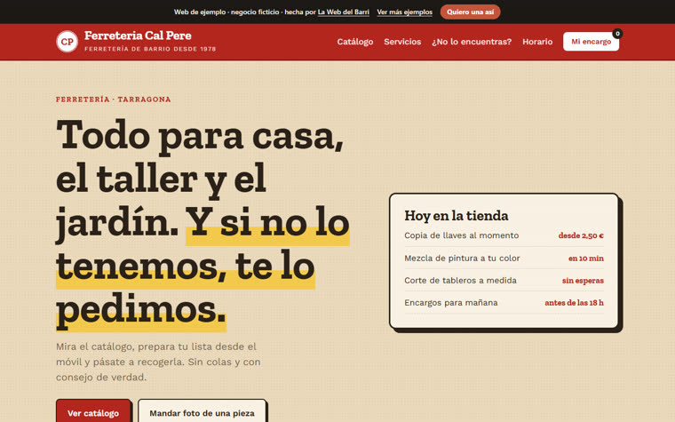 Web de ejemplo de una ferretería