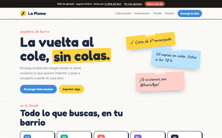 Web de ejemplo de una papelería