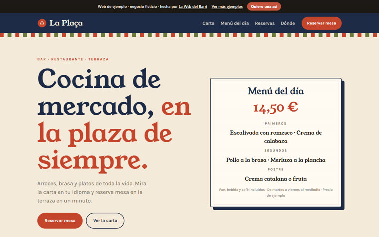 Web de ejemplo de un bar restaurante